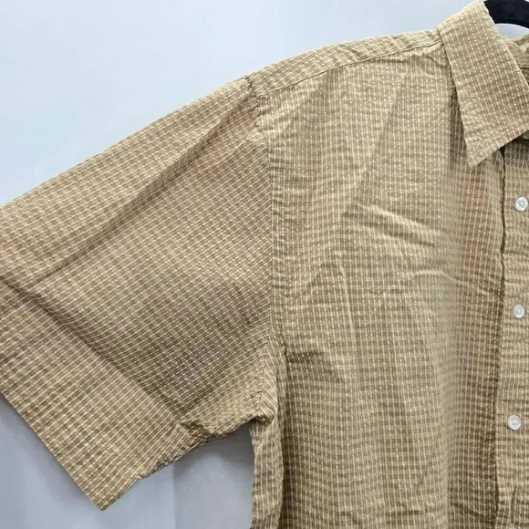 Arrow Tan Stripe Plaid Button Up Short Sleeve Shirt Medium - Picture 5 of 11